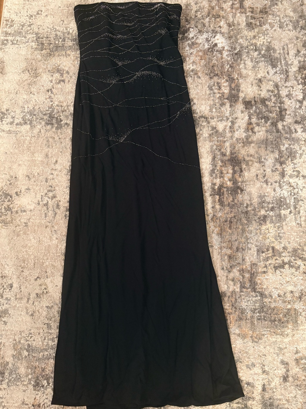 Cache Black Maxi Skirt with Beaded Wave Accents